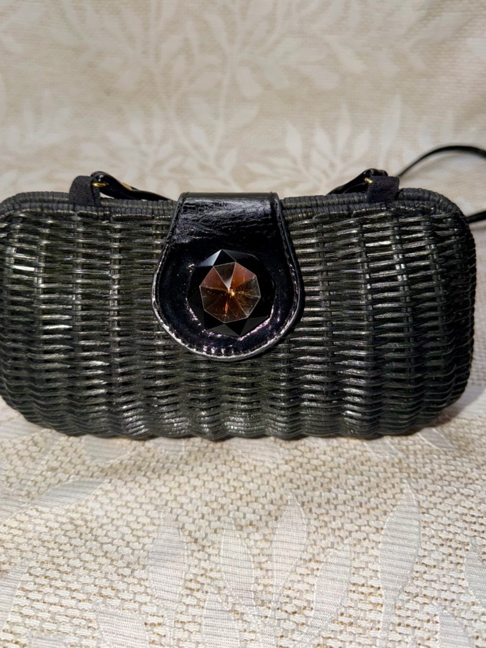Boho Woven Black Clutch/ crossbody Bag with Faceted Accent vintage